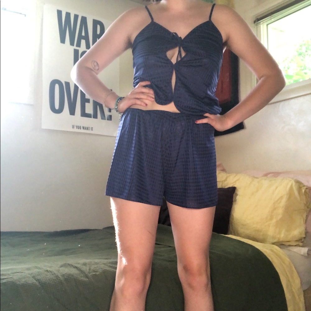 vintage sheer gingham tie up matching lounge set
